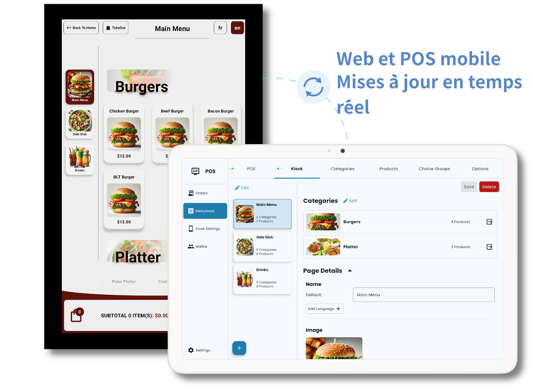 Manage kiosk menu with tablet and laptop