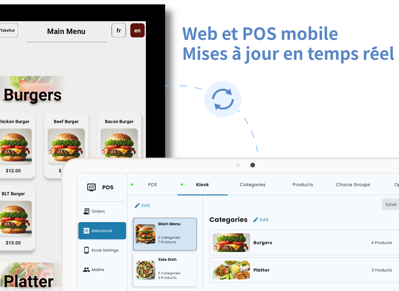 Manage kiosk menu with tablet and laptop