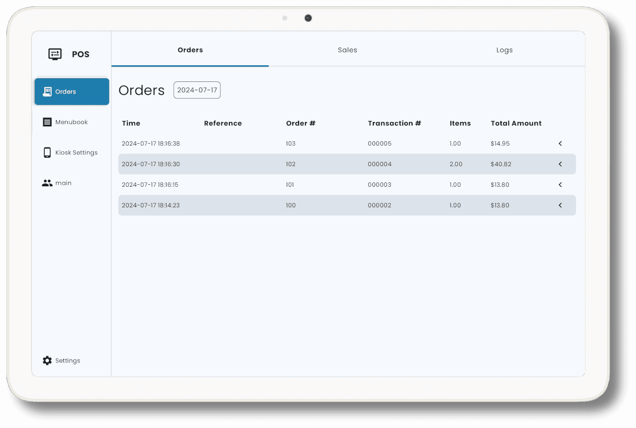 Manage kiosk menu with tablet and laptop