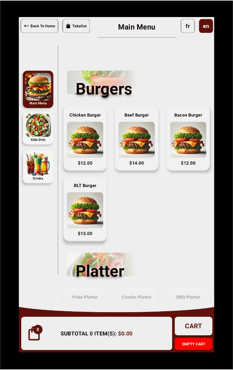 Manage kiosk menu with tablet and laptop